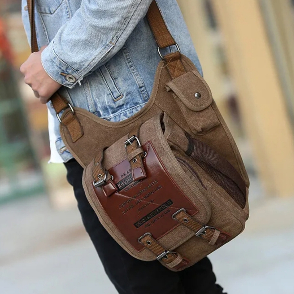 Vintage Style Canvas Crossbody Bag - Unique Design